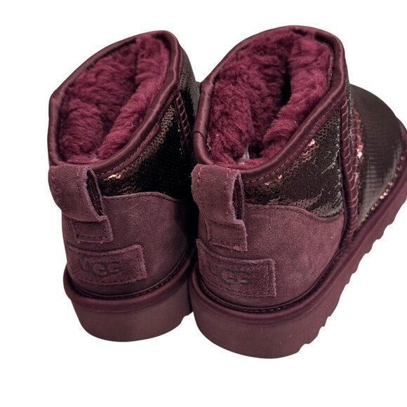 UGG Classic Ultra Mini Mirror Ball Boot Women's Wild Grape Sequins Size 5 New - Picture 5 of 6